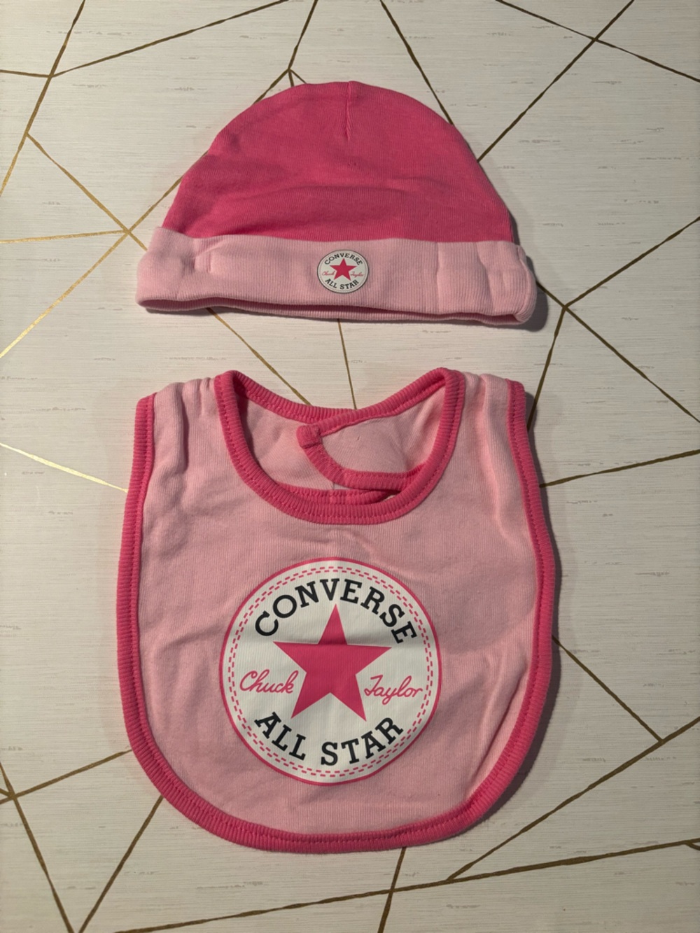 Converse Pink Two-Tone Baby Hat & Bib Set